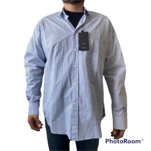 NWT ZARA Just Prove Graphic Striped Button Down LG